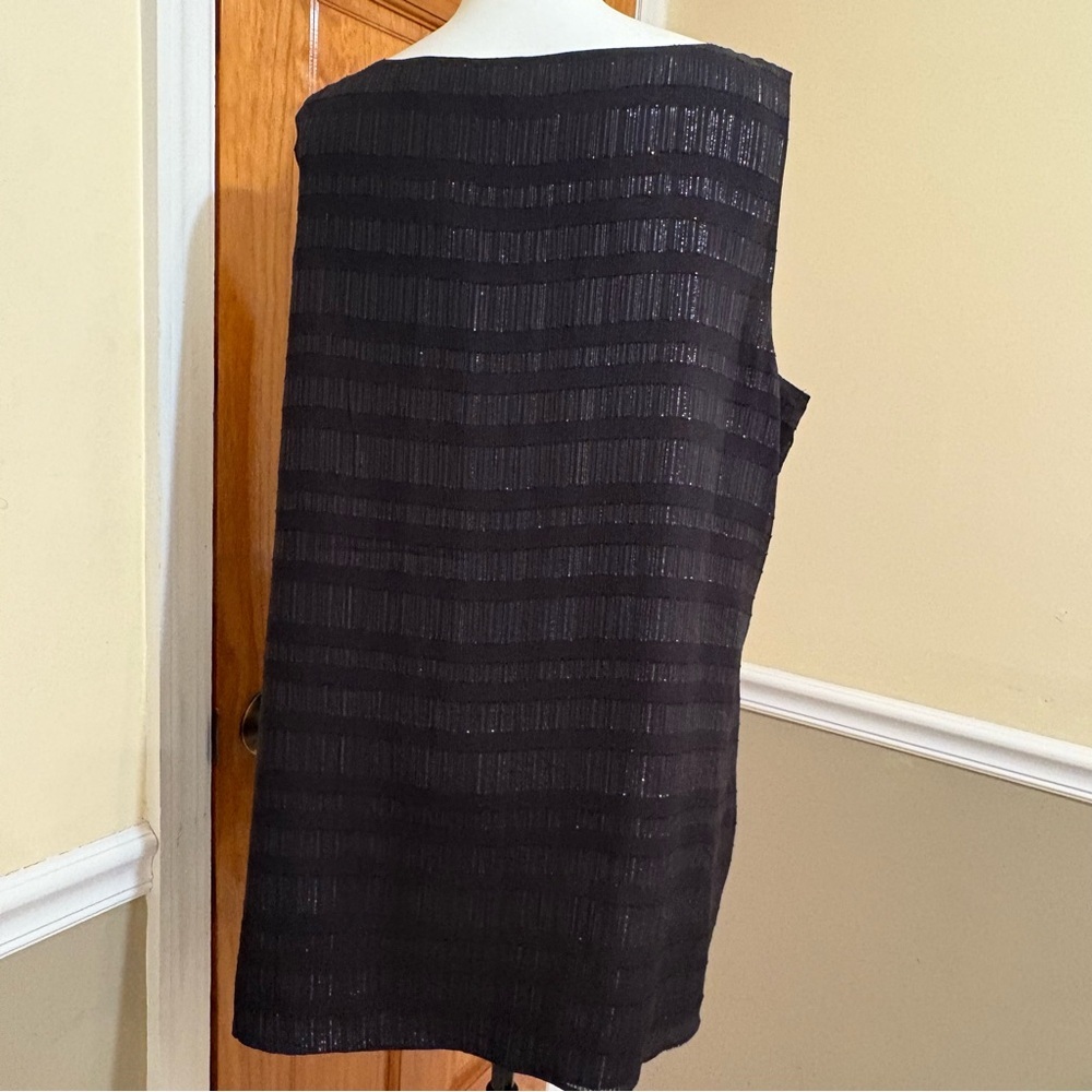 Eileen Fisher Black Sleeveless Silk Blend Tunic with Subtle Stripes Sz.L - Picture 6 of 8